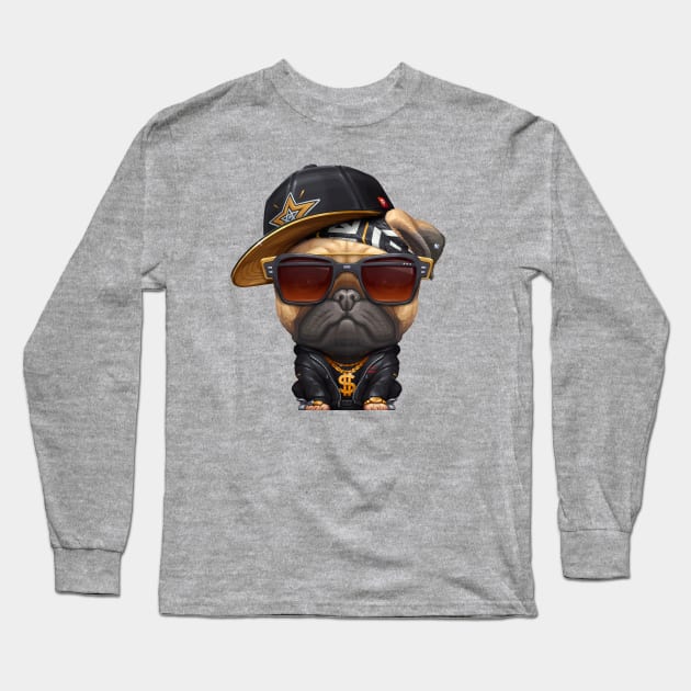 Pug Hip-Hop Super Star Long Sleeve T-Shirt by stonemask